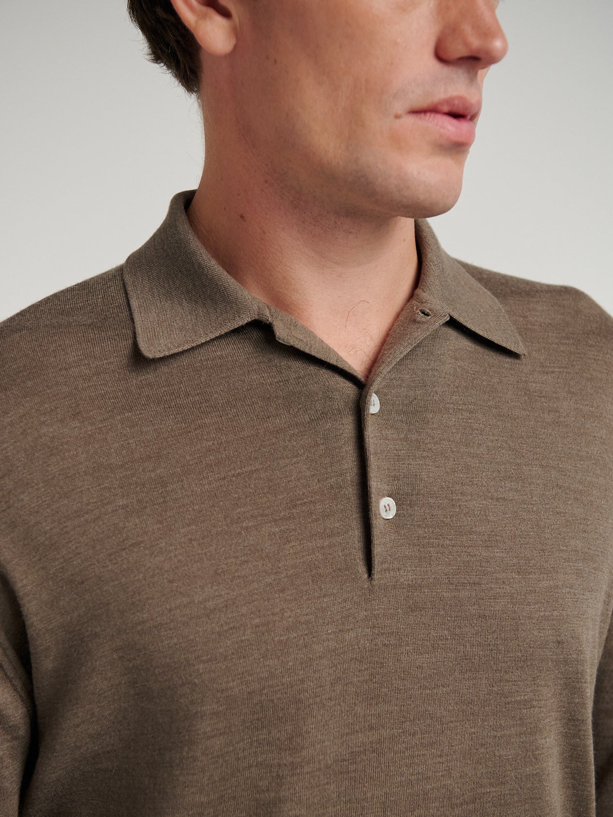 Brown 3 Button Merino Polo Shirt - Image 2