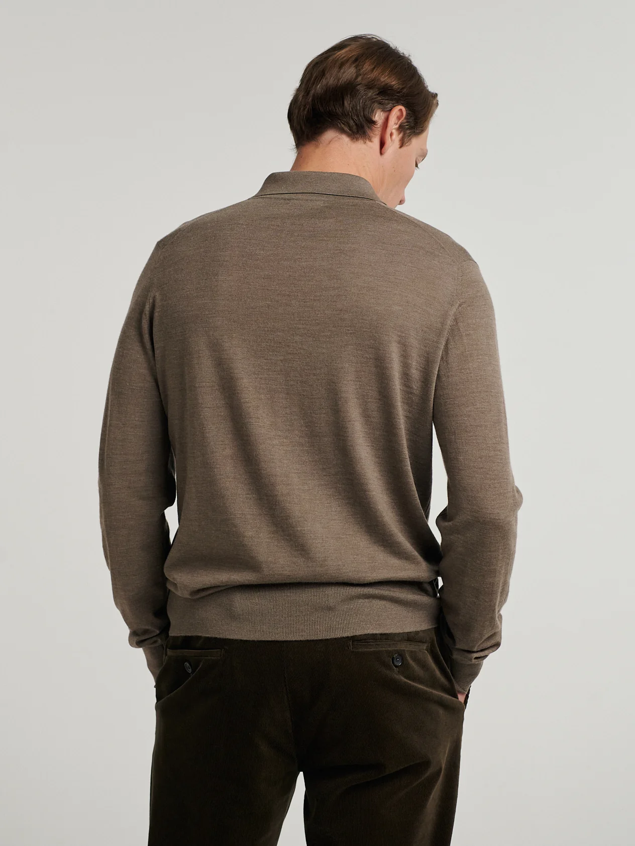 Brown 3 Button Merino Polo Shirt - Image 3