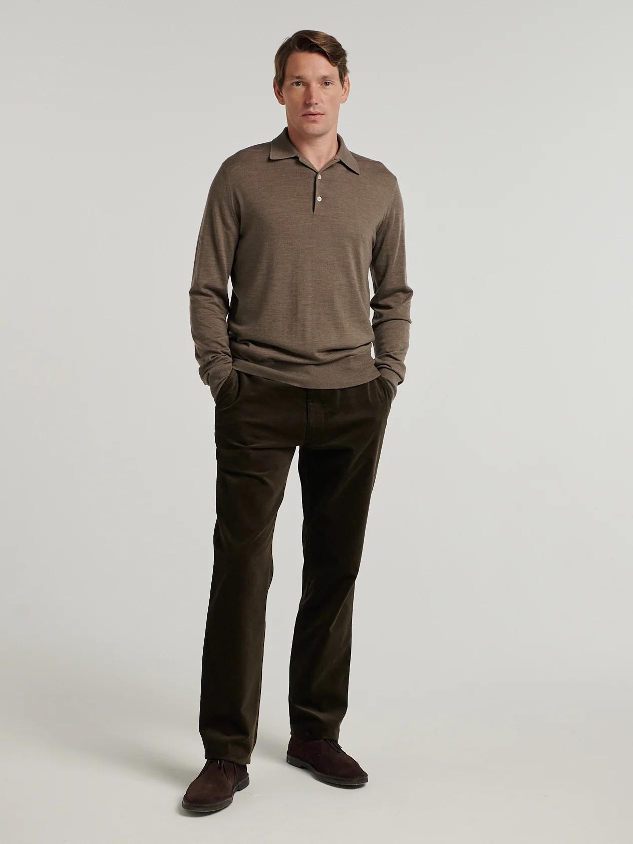 Brown 3 Button Merino Polo Shirt - Image 4