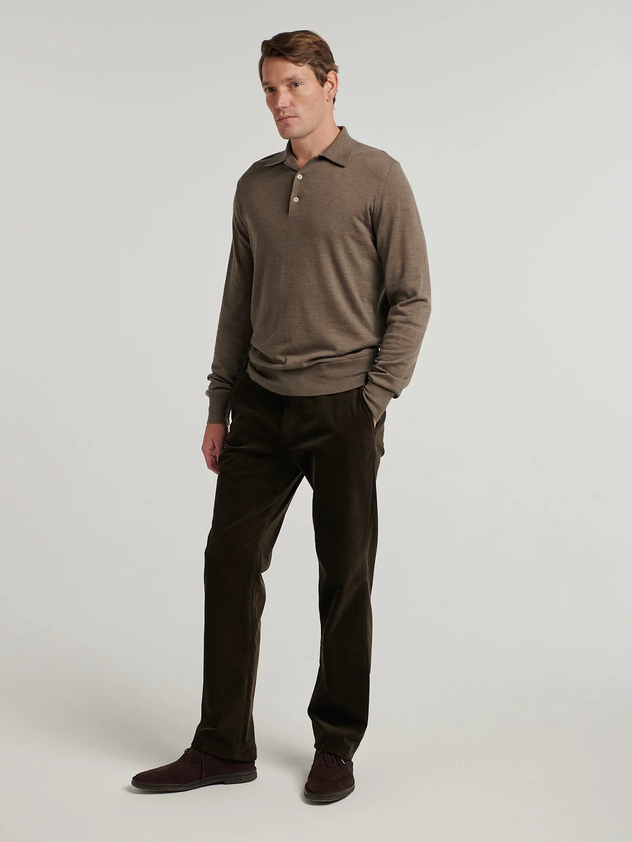 Brown 3 Button Merino Polo Shirt - Image 5
