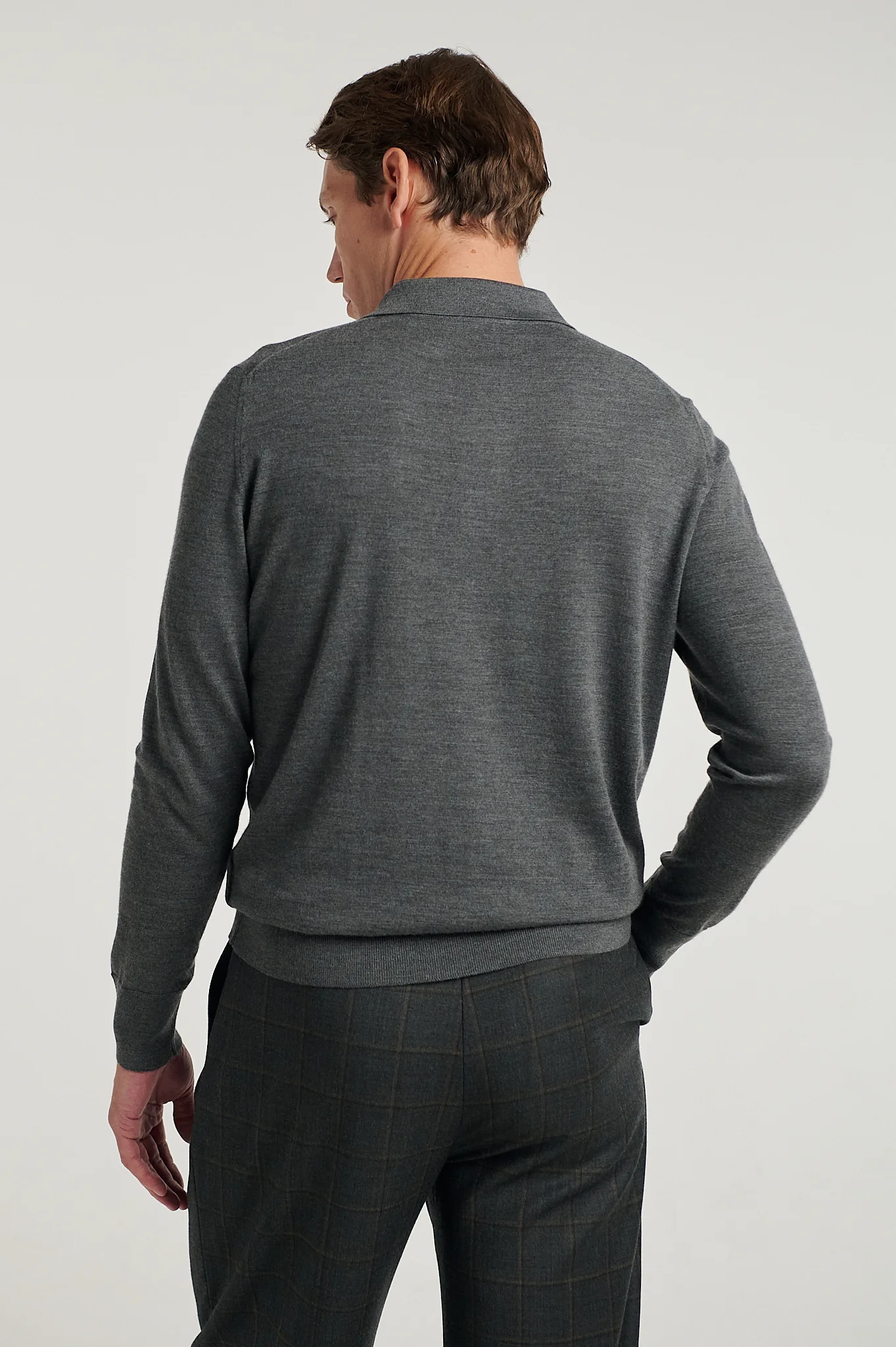Grey 3 Button Merino Polo Shirt - Image 3