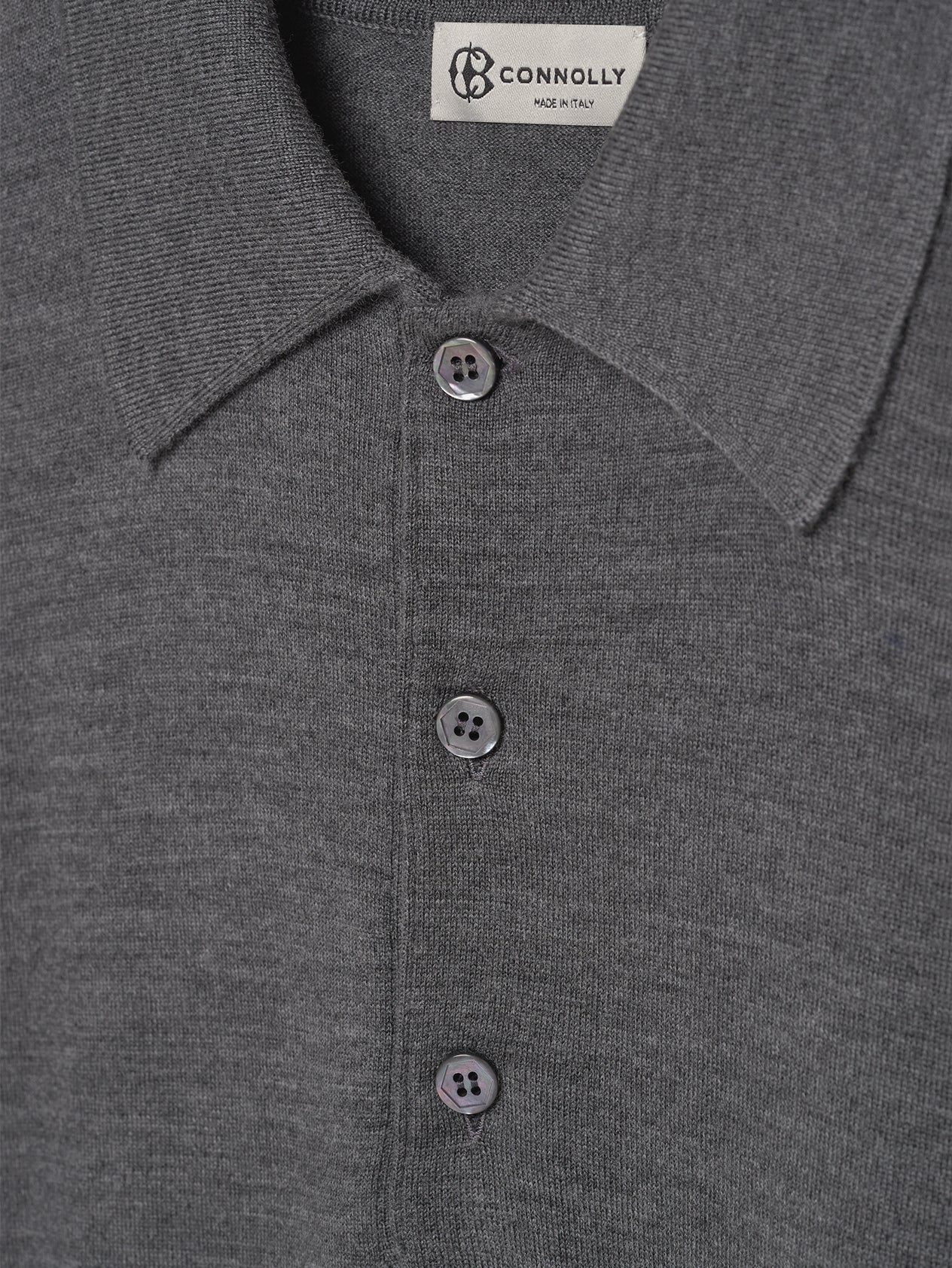 Grey 3 Button Merino Polo Shirt - Image 4