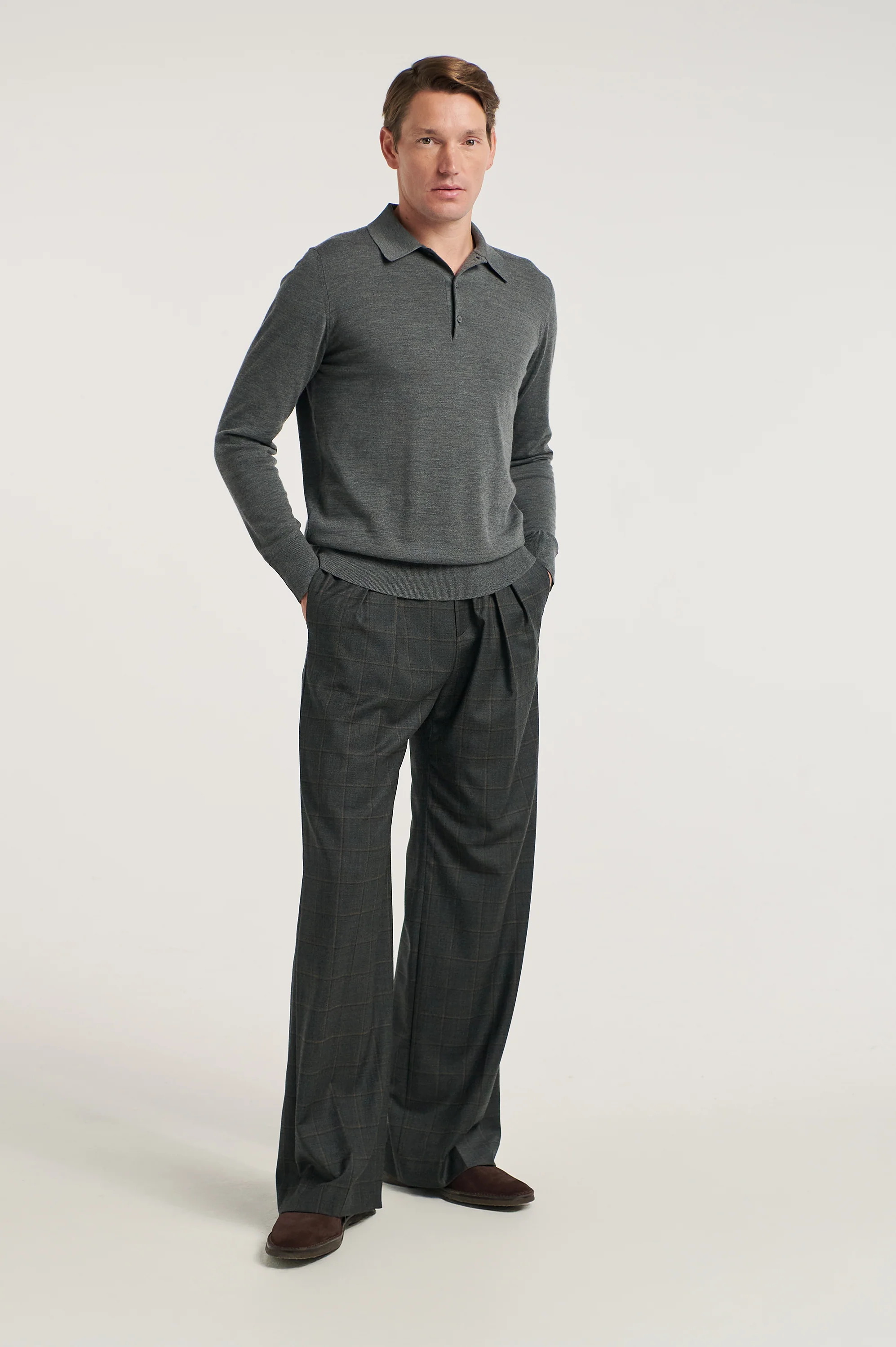 Grey 3 Button Merino Polo Shirt - Image 6