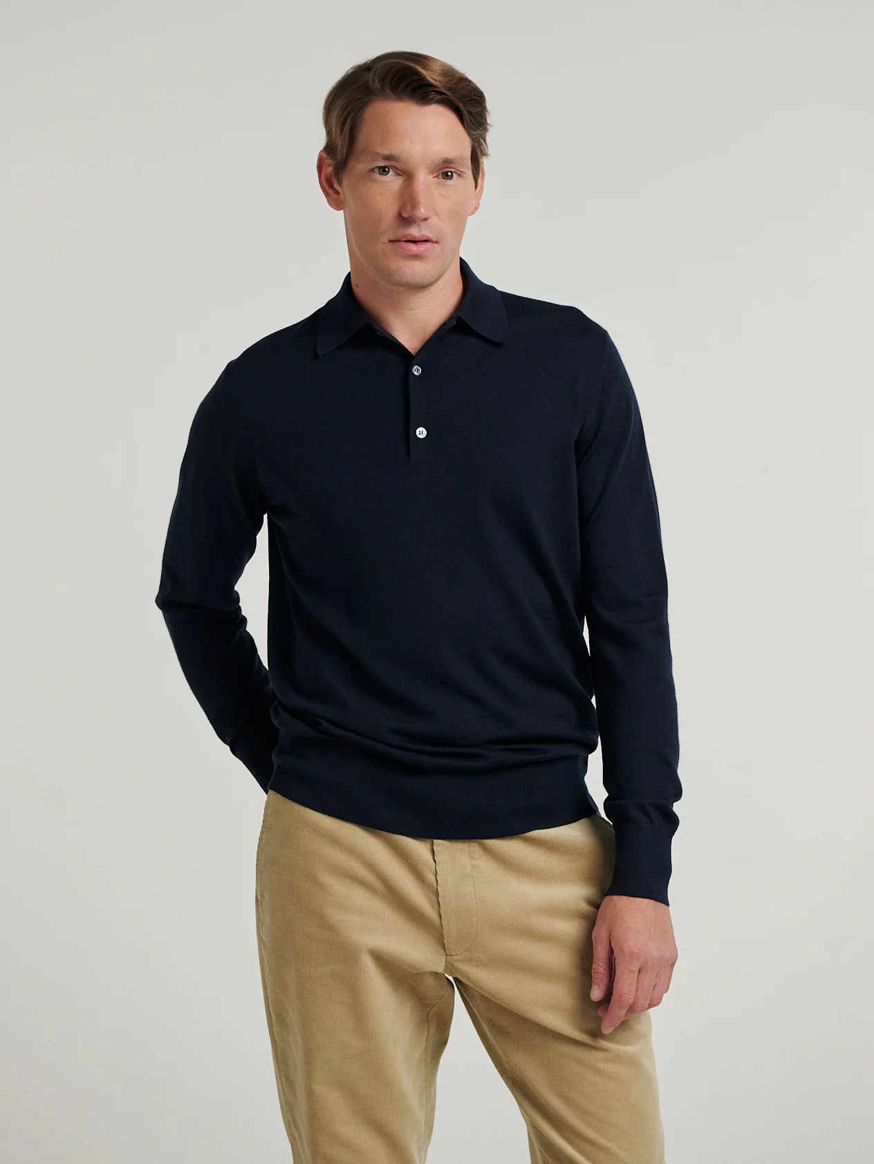 Navy 3 Button Merino Polo Shirt - Image 4