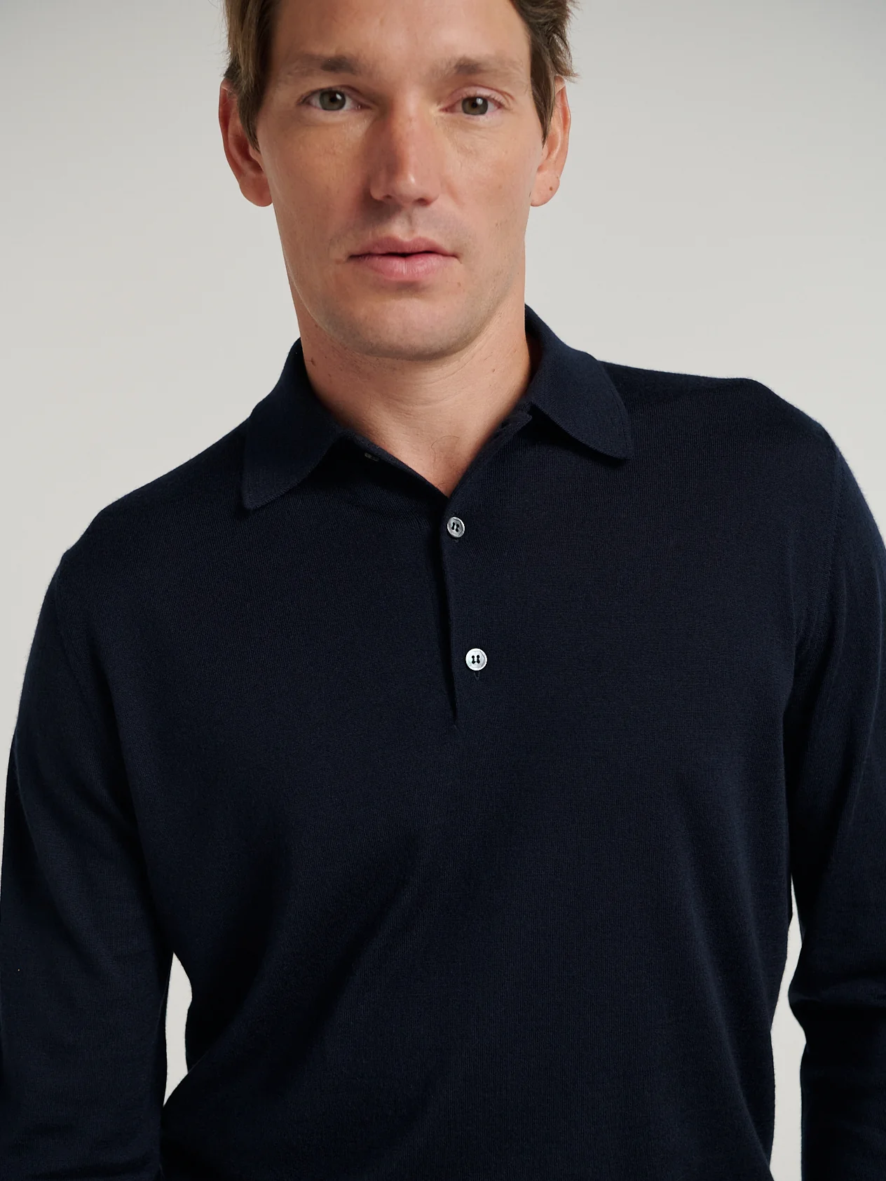 Navy 3 Button Merino Polo Shirt - Image 5