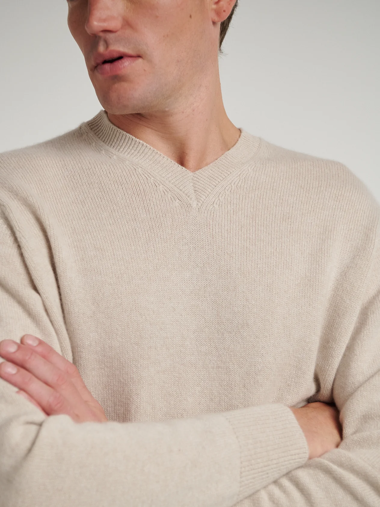Oat 4 Ply Favourite V Neck Sweater - Image 4
