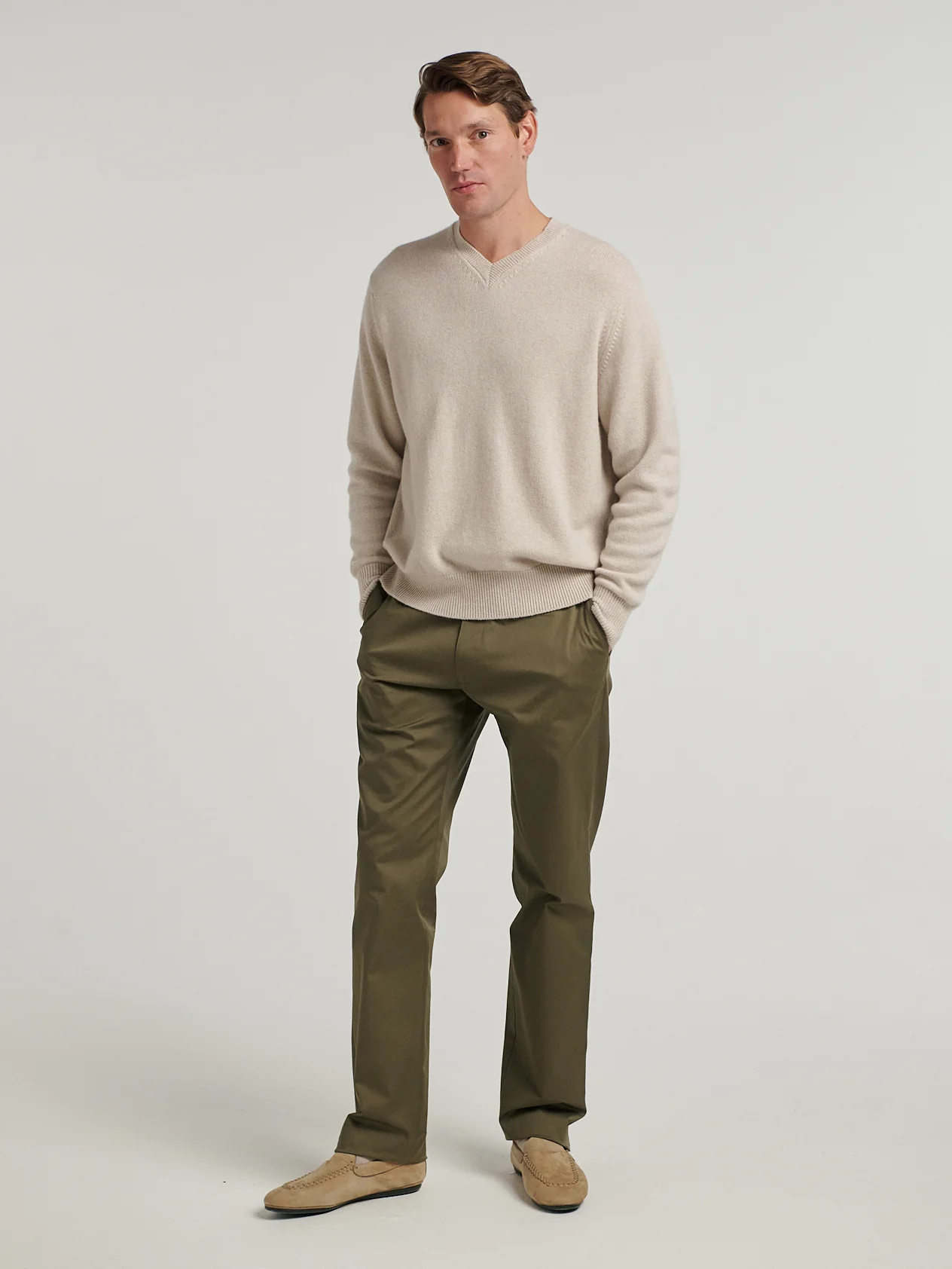 Oat 4 Ply Favourite V Neck Sweater - Image 6