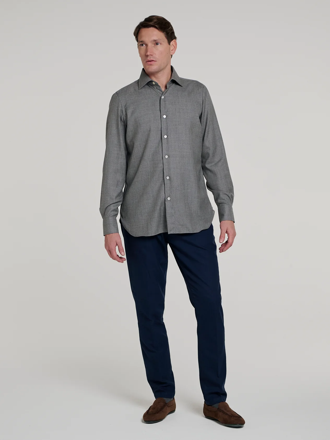 Grey Cashmere Hand Finish Shirt - Image 8