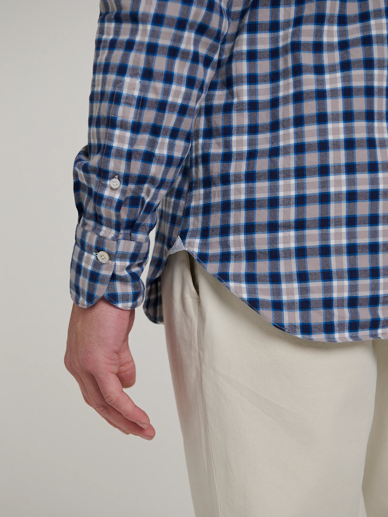 Beige/ Blue Comfort Hand Finish Shirt - Image 2