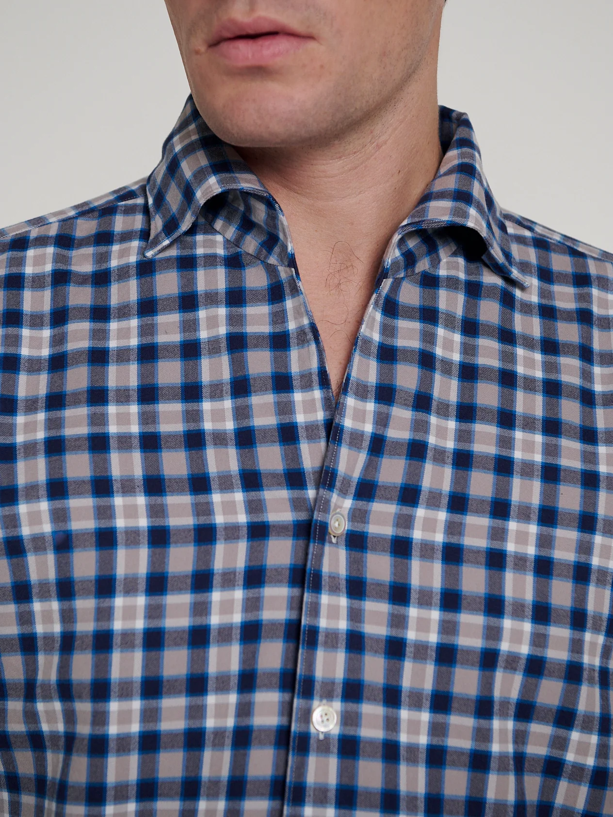 Beige/ Blue Comfort Hand Finish Shirt - Image 4