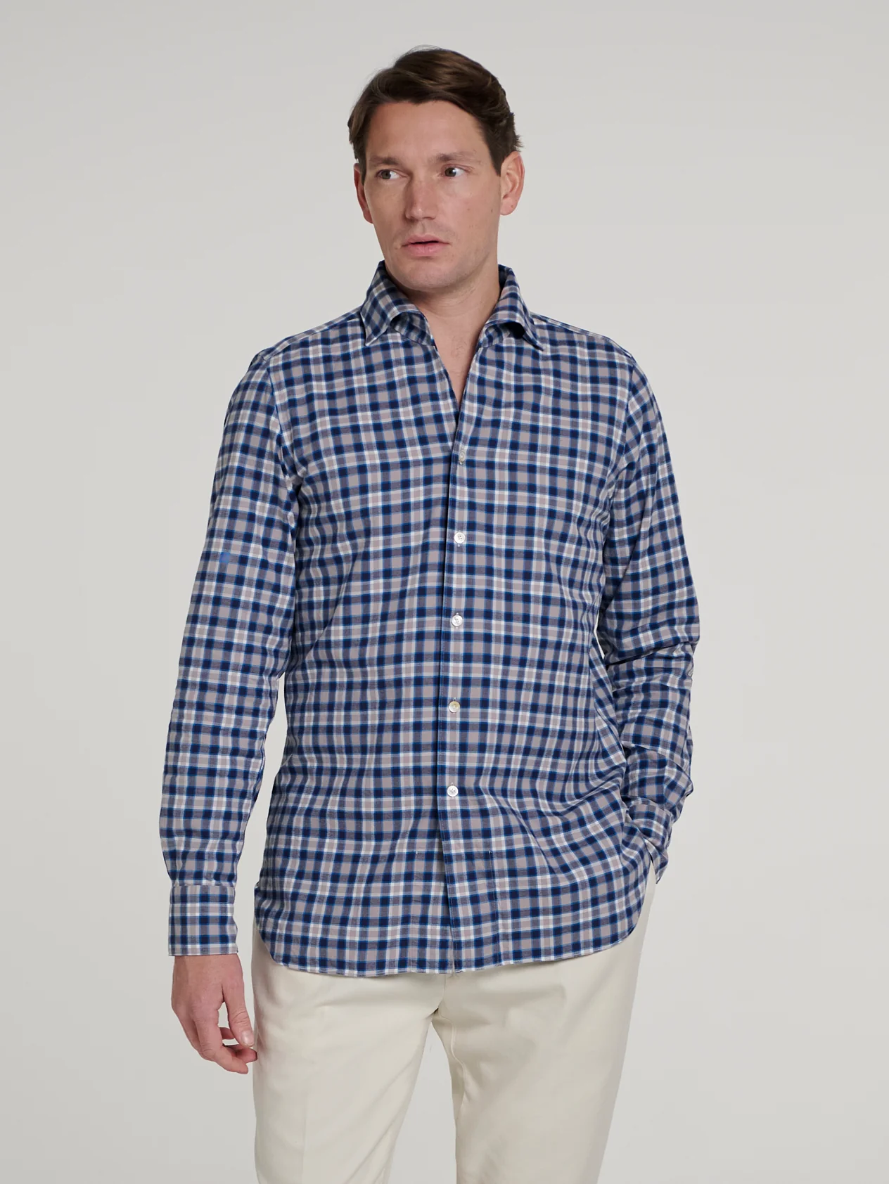 Beige/ Blue Comfort Hand Finish Shirt - Image 7