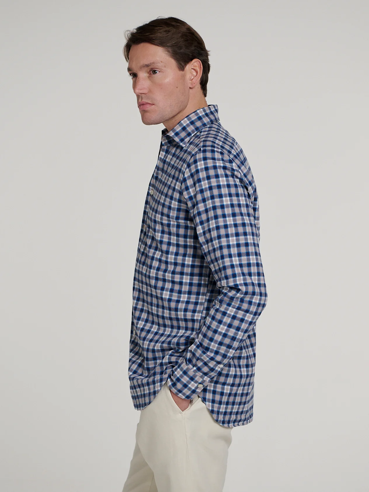 Beige/ Blue Comfort Hand Finish Shirt - Image 8