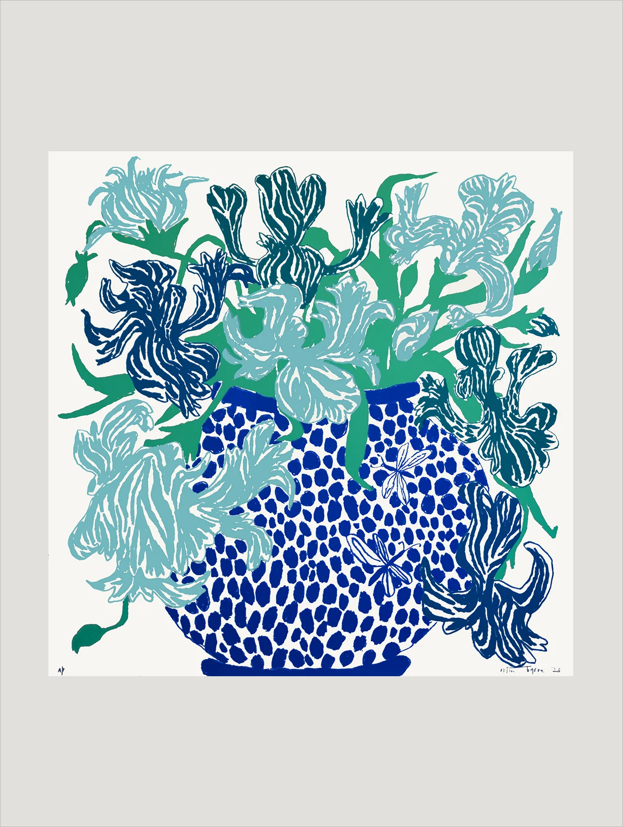 Blue Cut Flowers: Triptych Screen Print