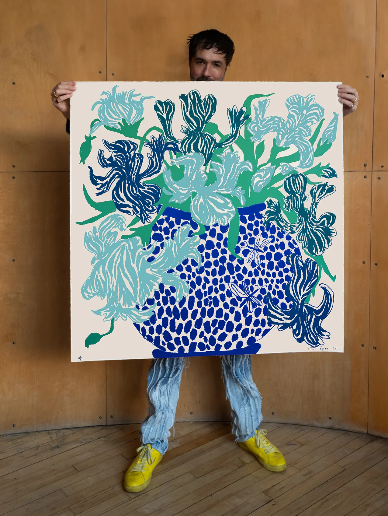 Blue Cut Flowers: Triptych Screen Print - Image 3