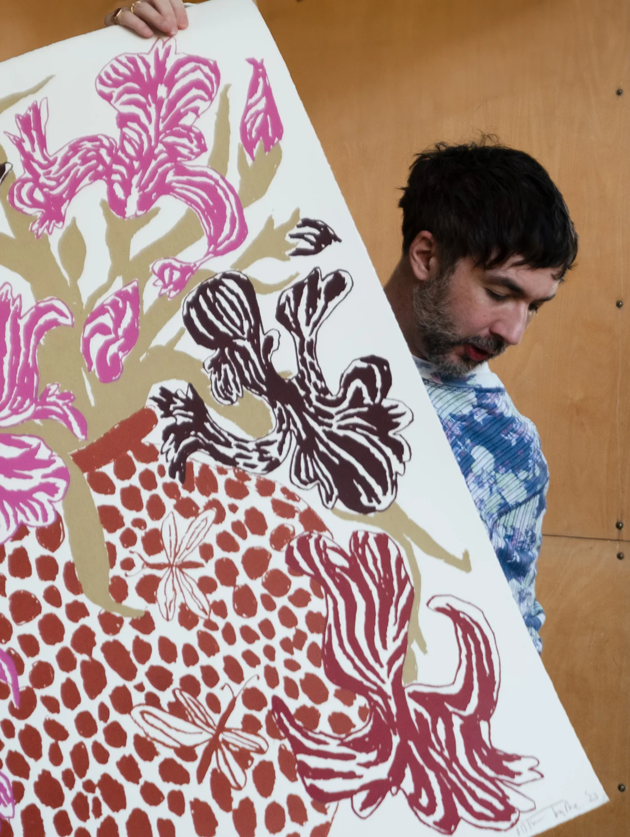 Pink Brown Cut Flowers: Triptych Screen Print - Image 4