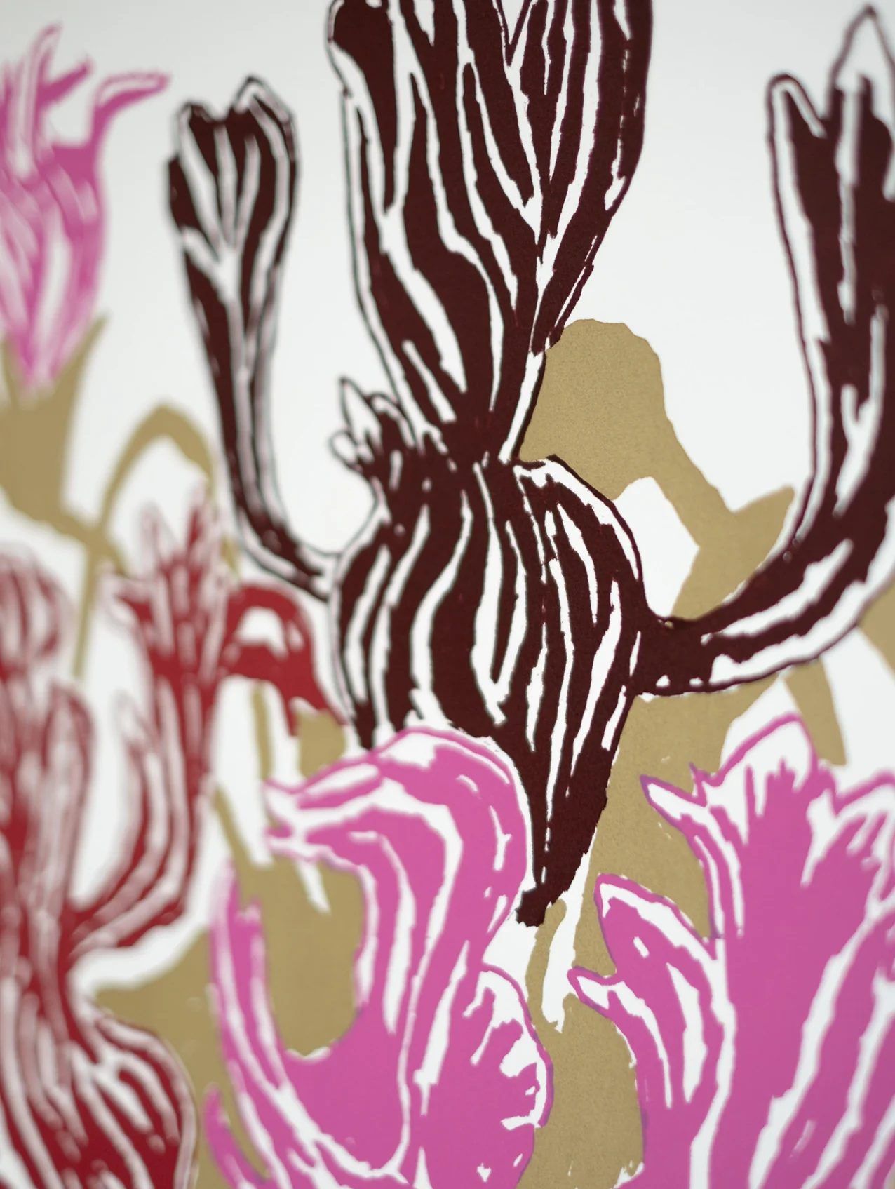Pink Brown Cut Flowers: Triptych Screen Print - Image 6