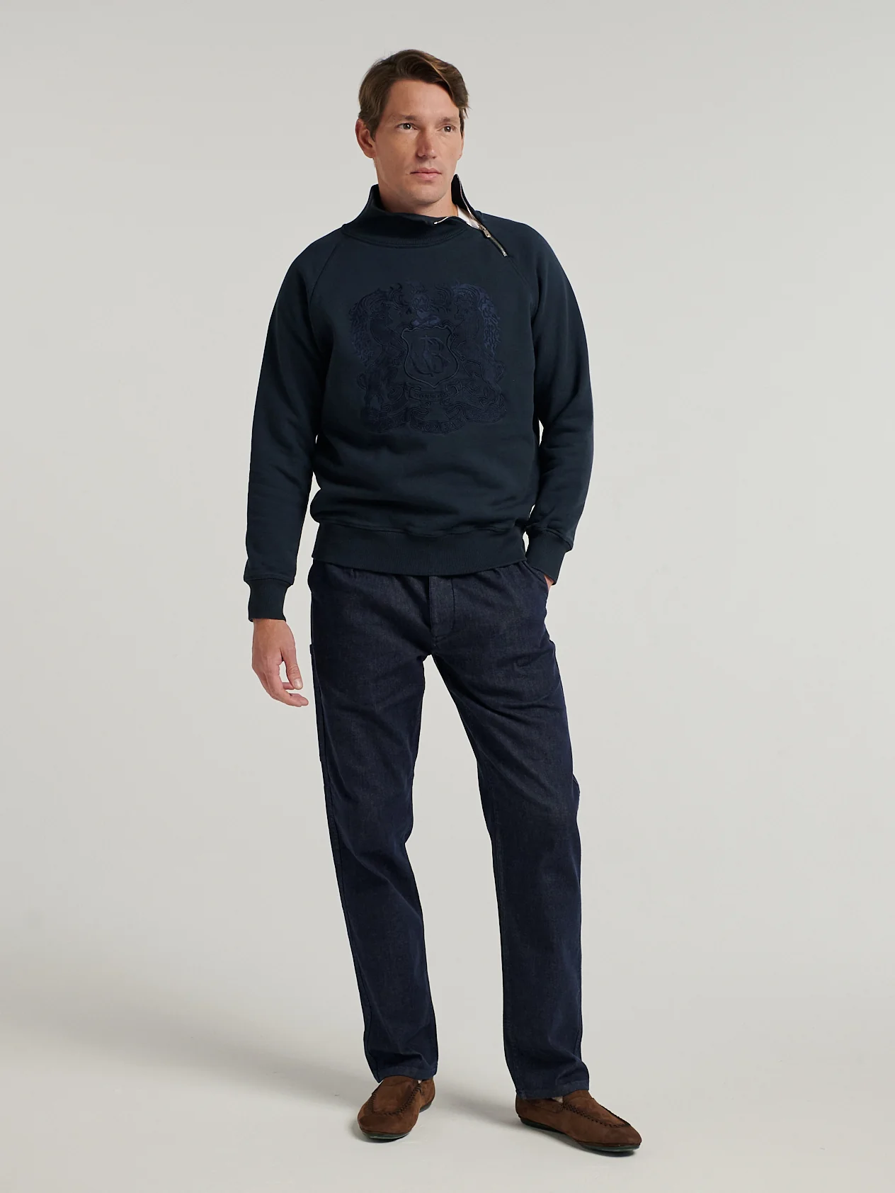 Navy Embroidered Driving Sweatshirt