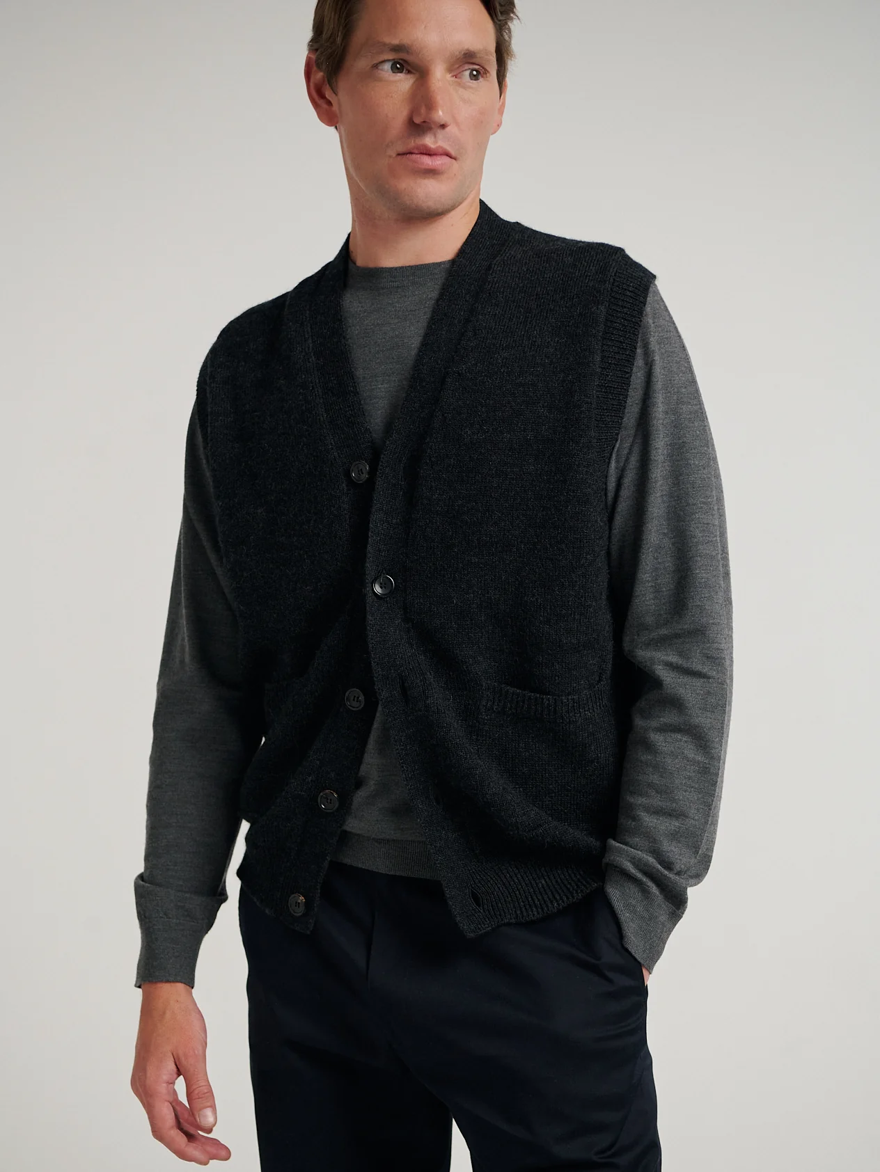 Charcoal Knit Waistcoat - Image 2