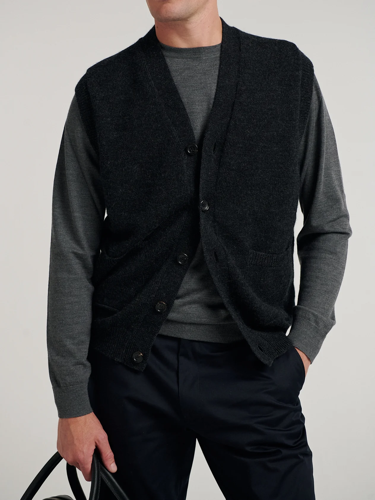 Charcoal Knit Waistcoat - Image 4