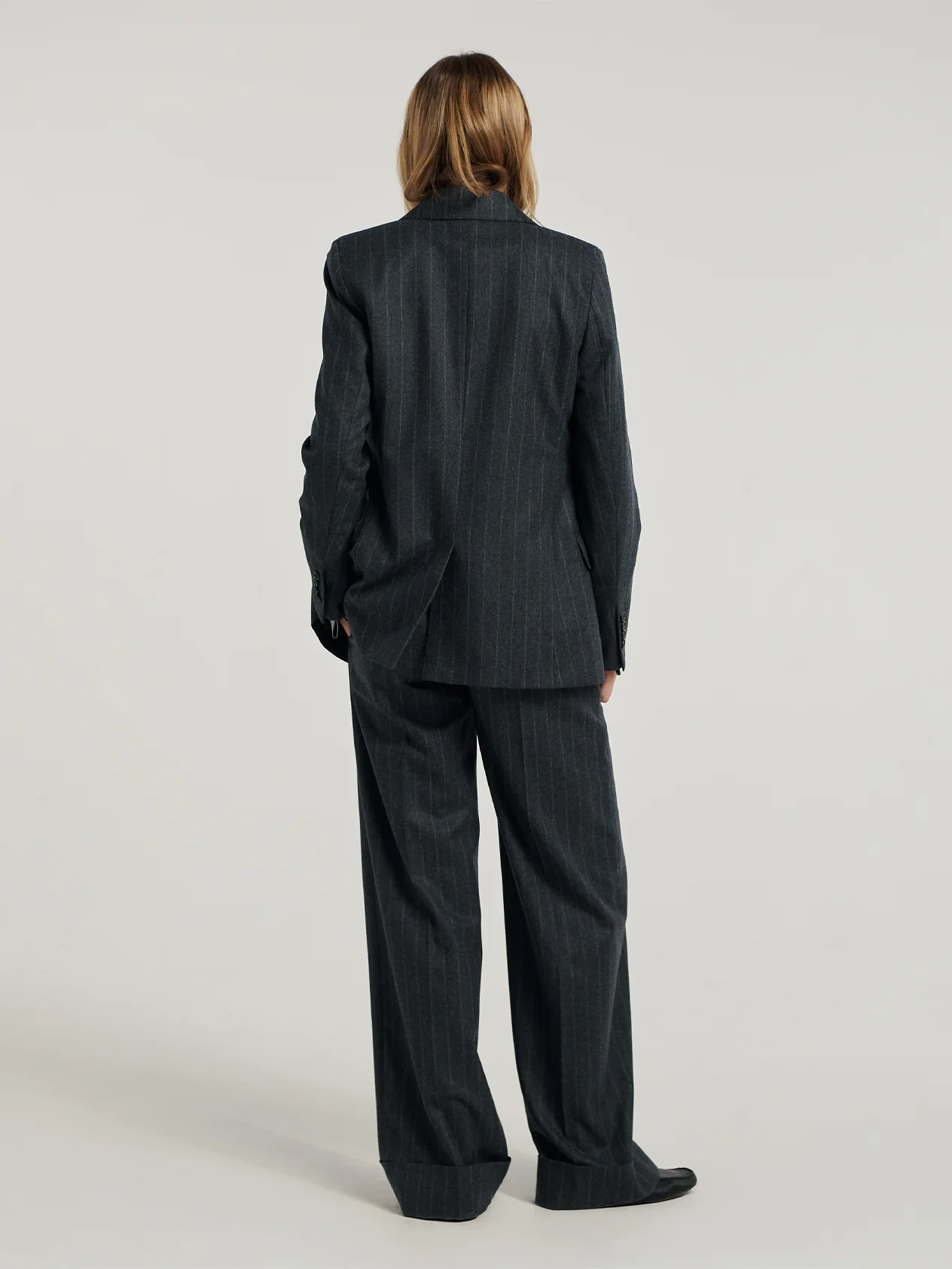 Charcoal Chalk Stripe Double Breasted Jacket - Image 11