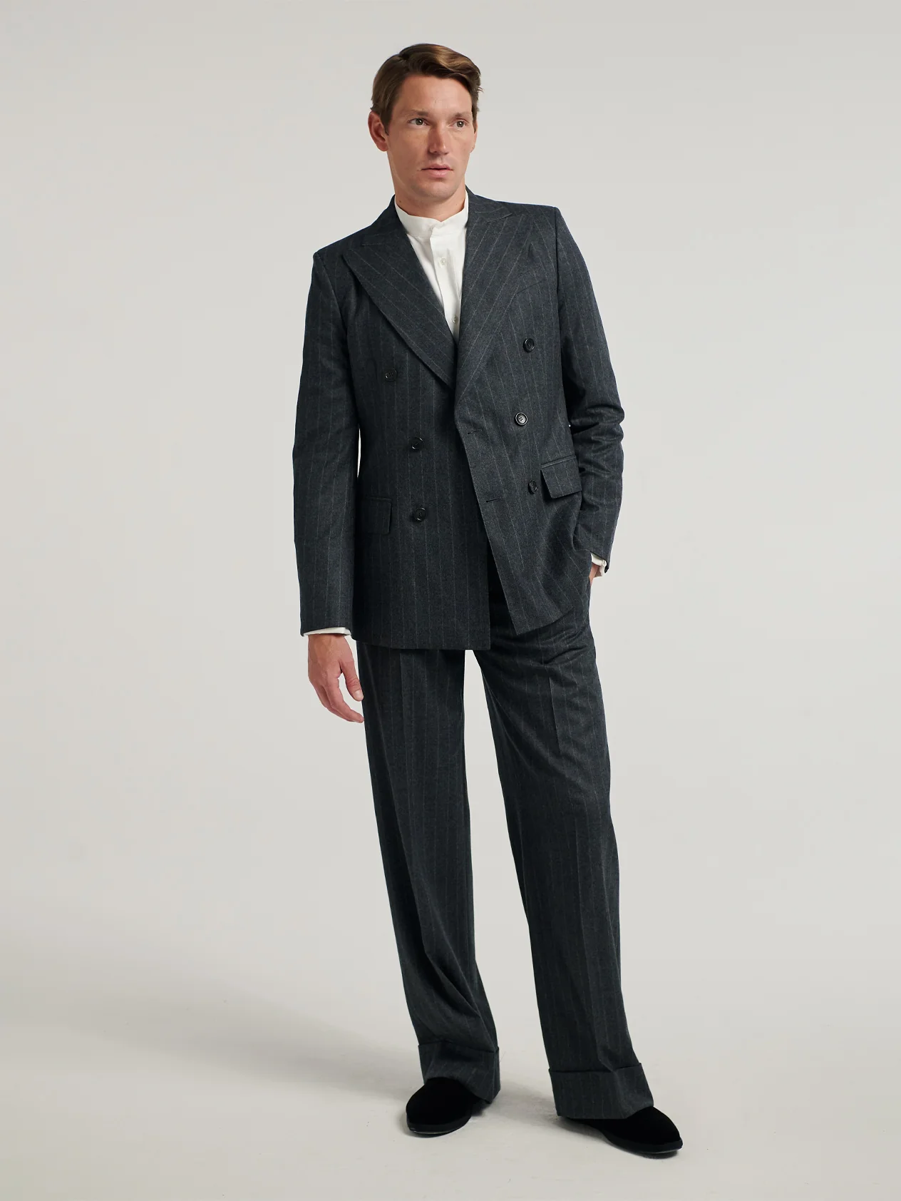 Charcoal Chalk Stripe Double Breasted Jacket - Image 2
