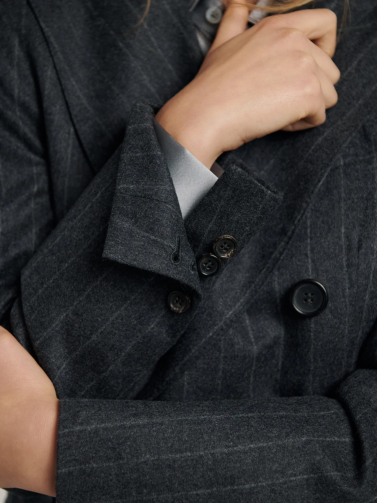 Charcoal Chalk Stripe Double Breasted Jacket - Image 3