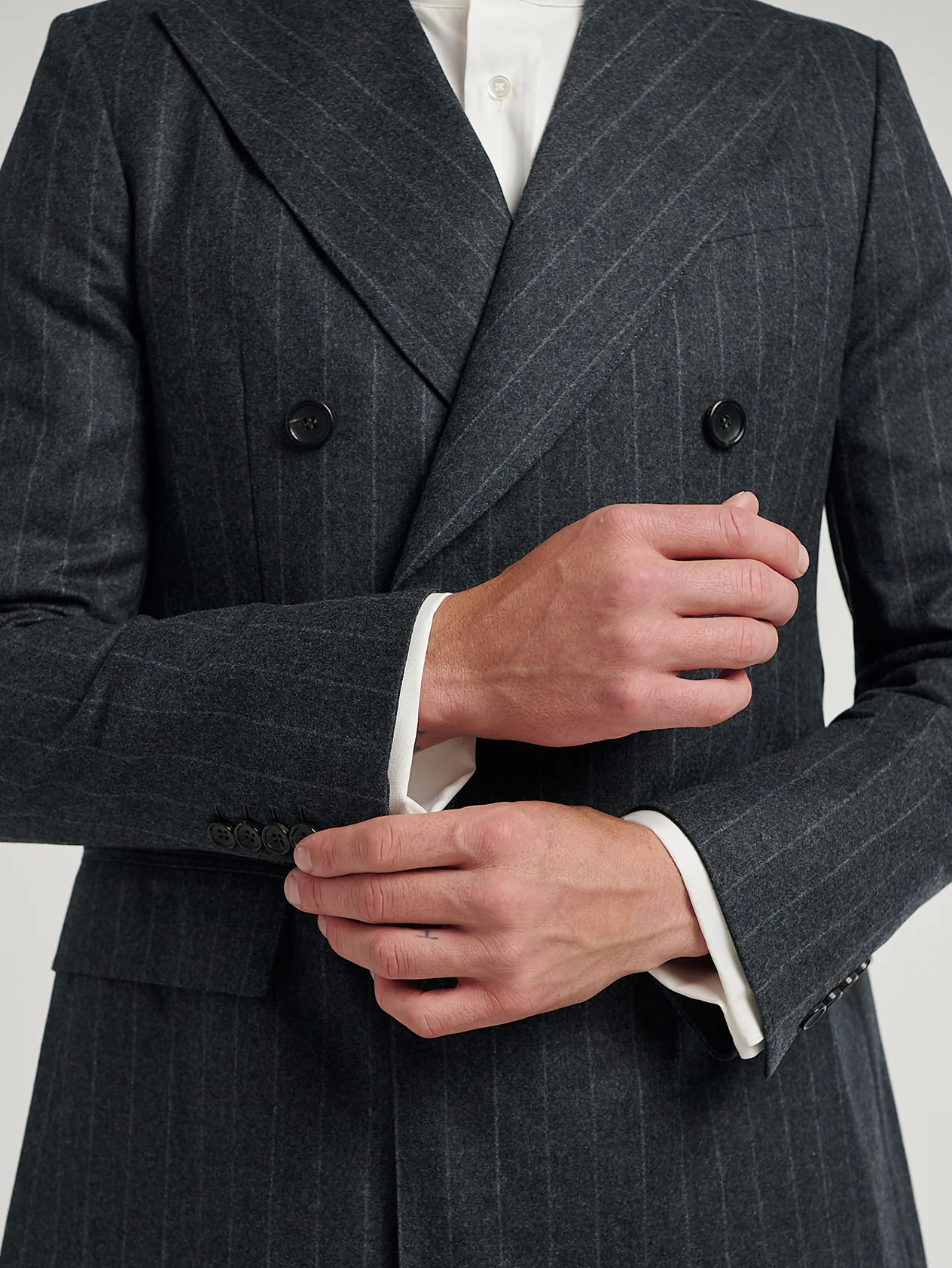 Charcoal Chalk Stripe Double Breasted Jacket - Image 4