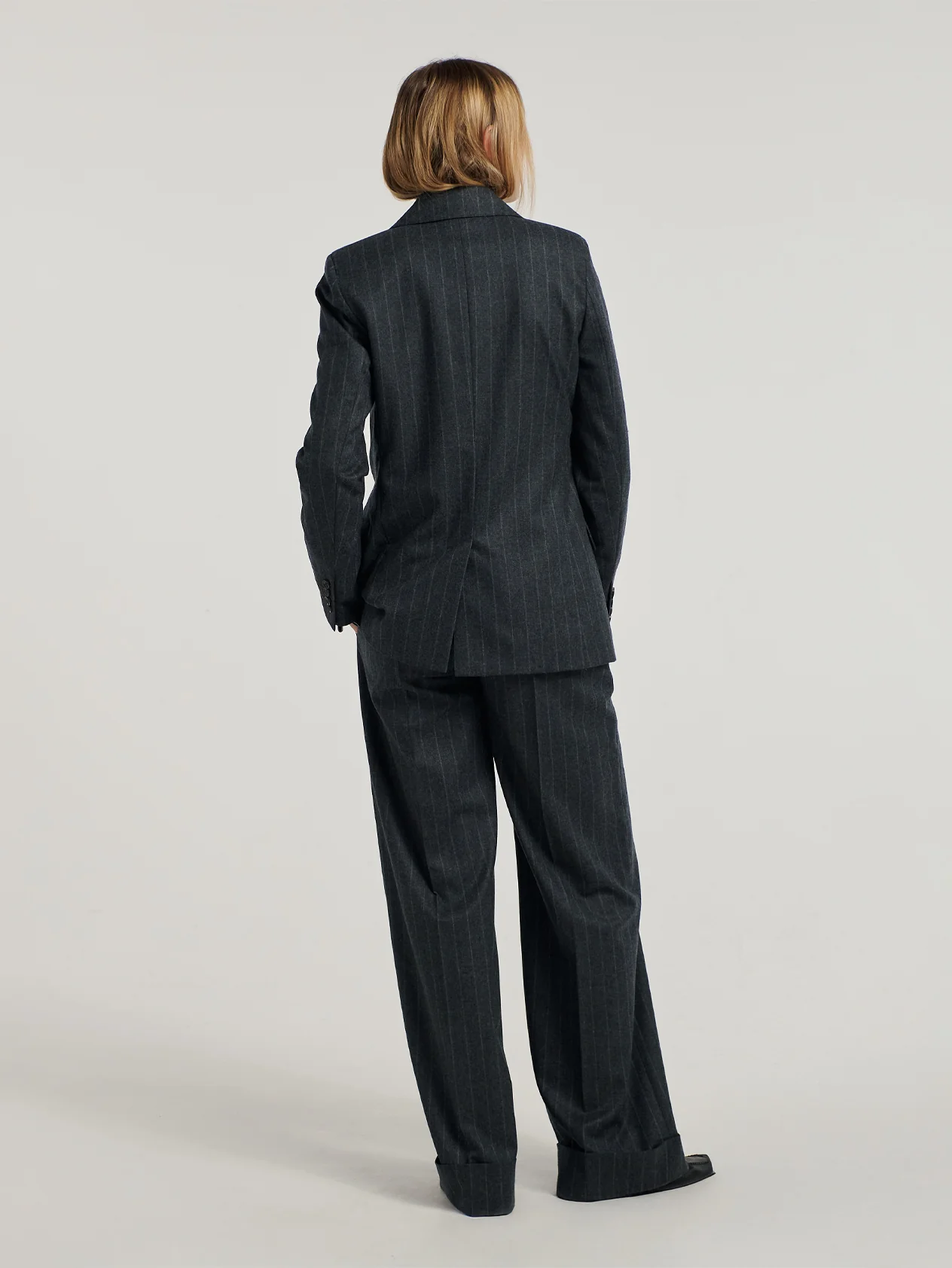 Charcoal Chalk Stripe Double Breasted Jacket - Image 8