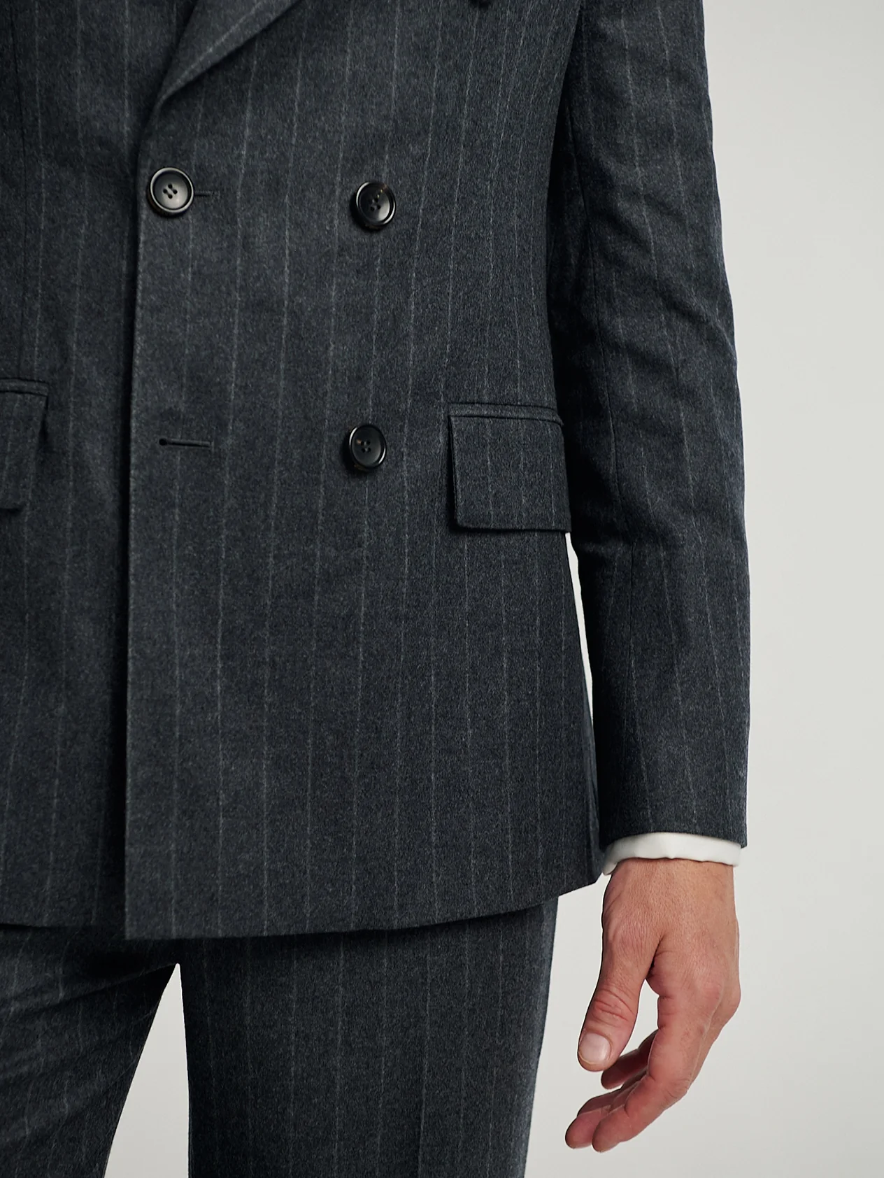 Charcoal Chalk Stripe Double Breasted Jacket - Image 9