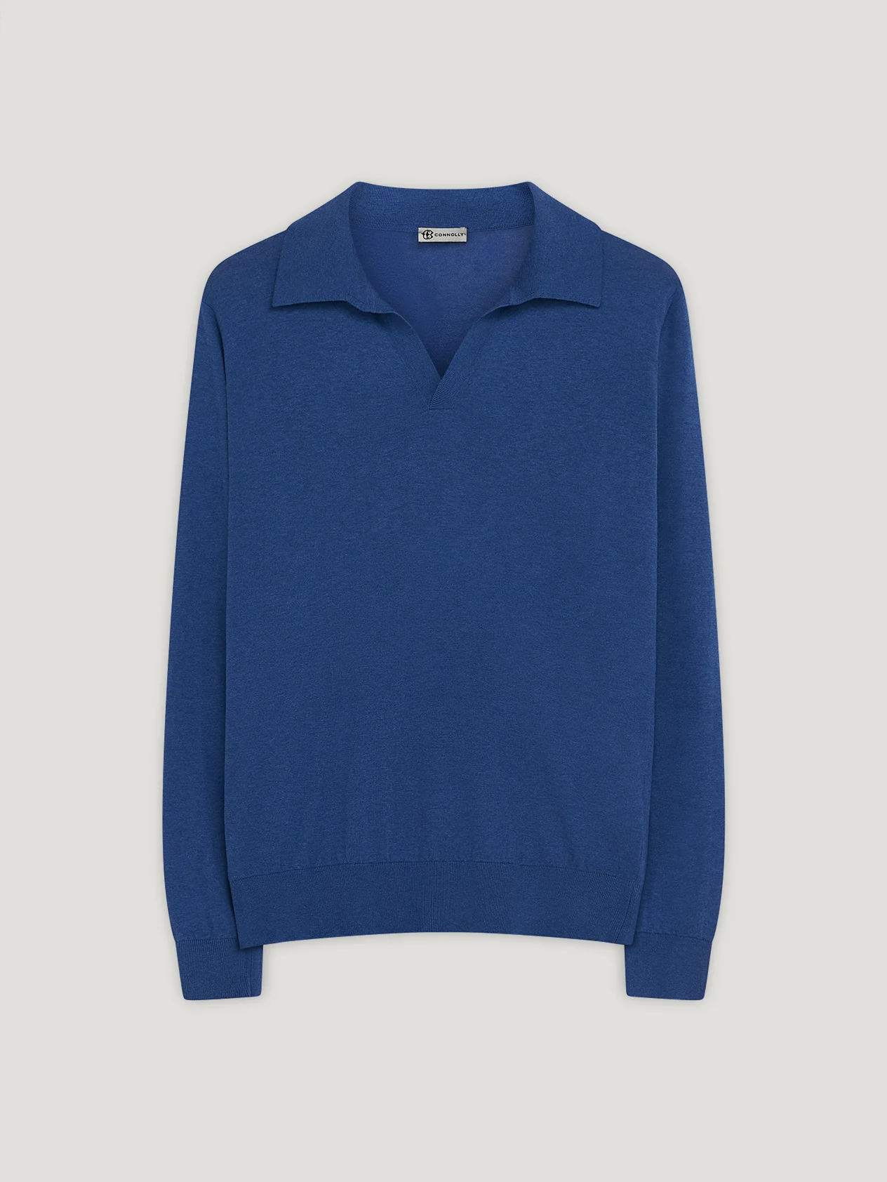 Denim Open Collar Long Sleeve Polo