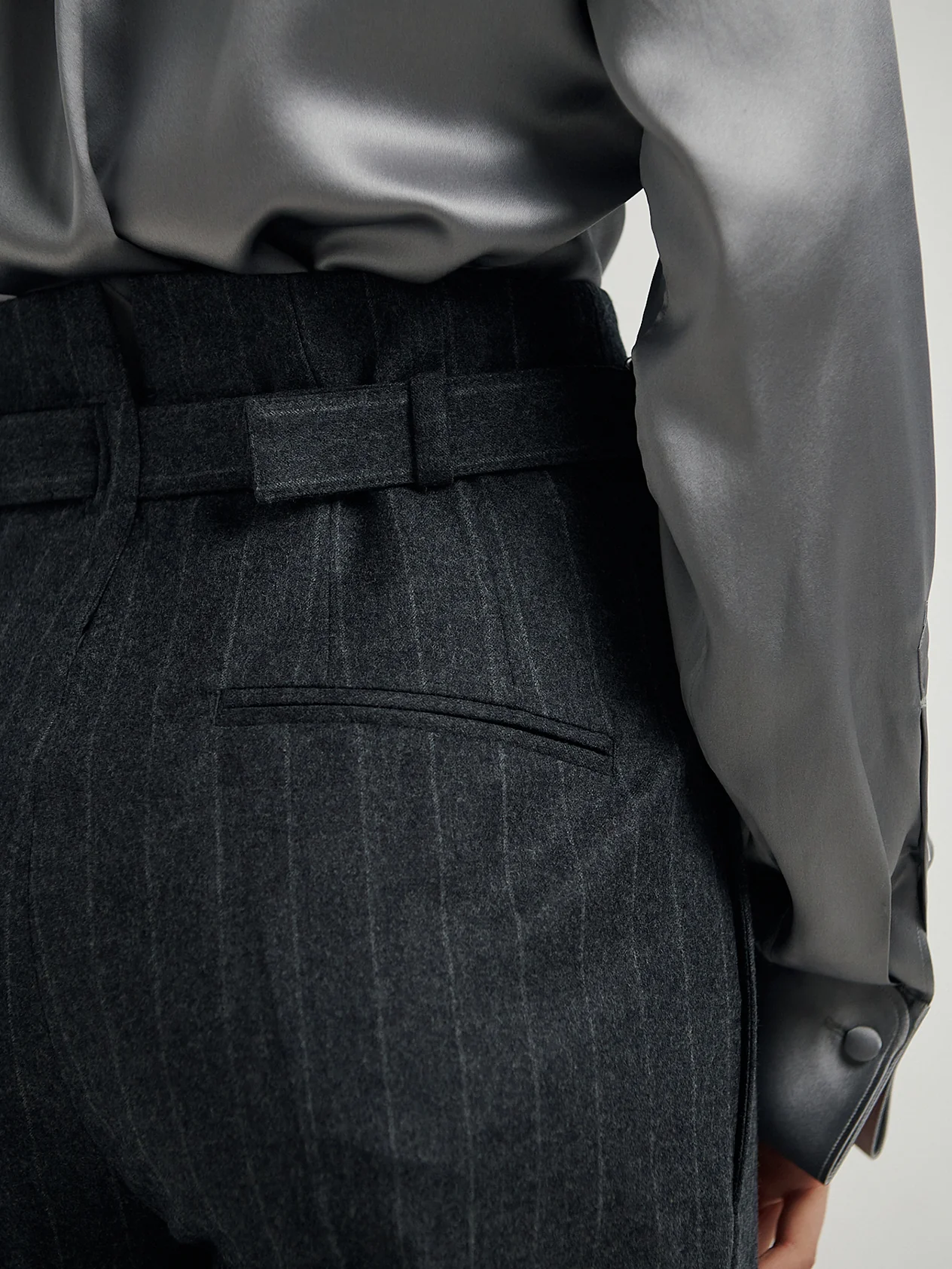 Charcoal Chalk Stripe Sash Trousers - Image 10