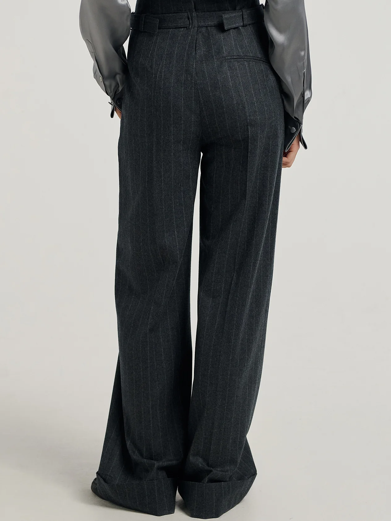 Charcoal Chalk Stripe Sash Trousers - Image 11