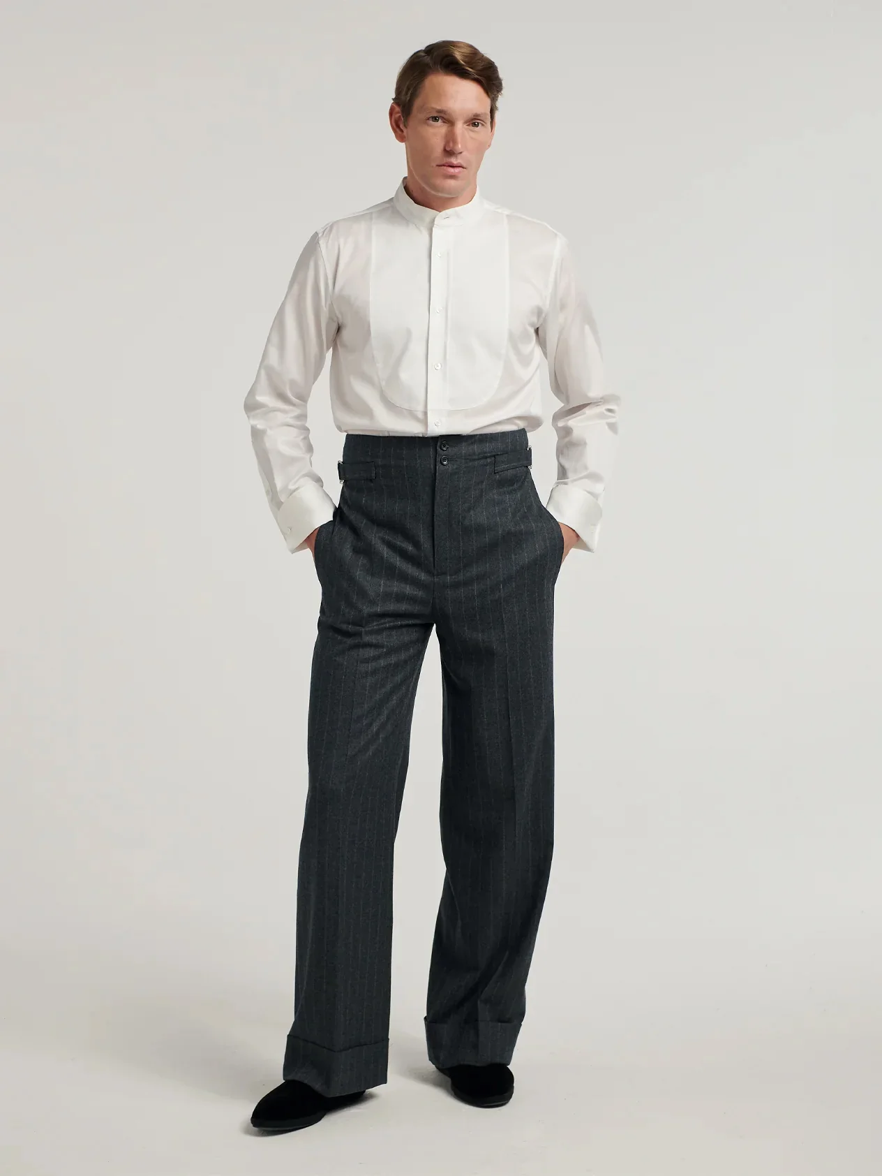 Charcoal Chalk Stripe Sash Trousers - Image 2