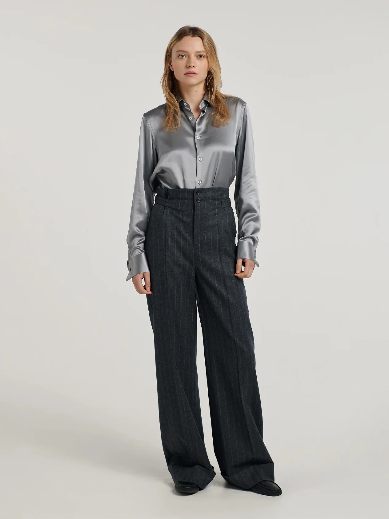 Charcoal Chalk Stripe Sash Trousers - Image 3