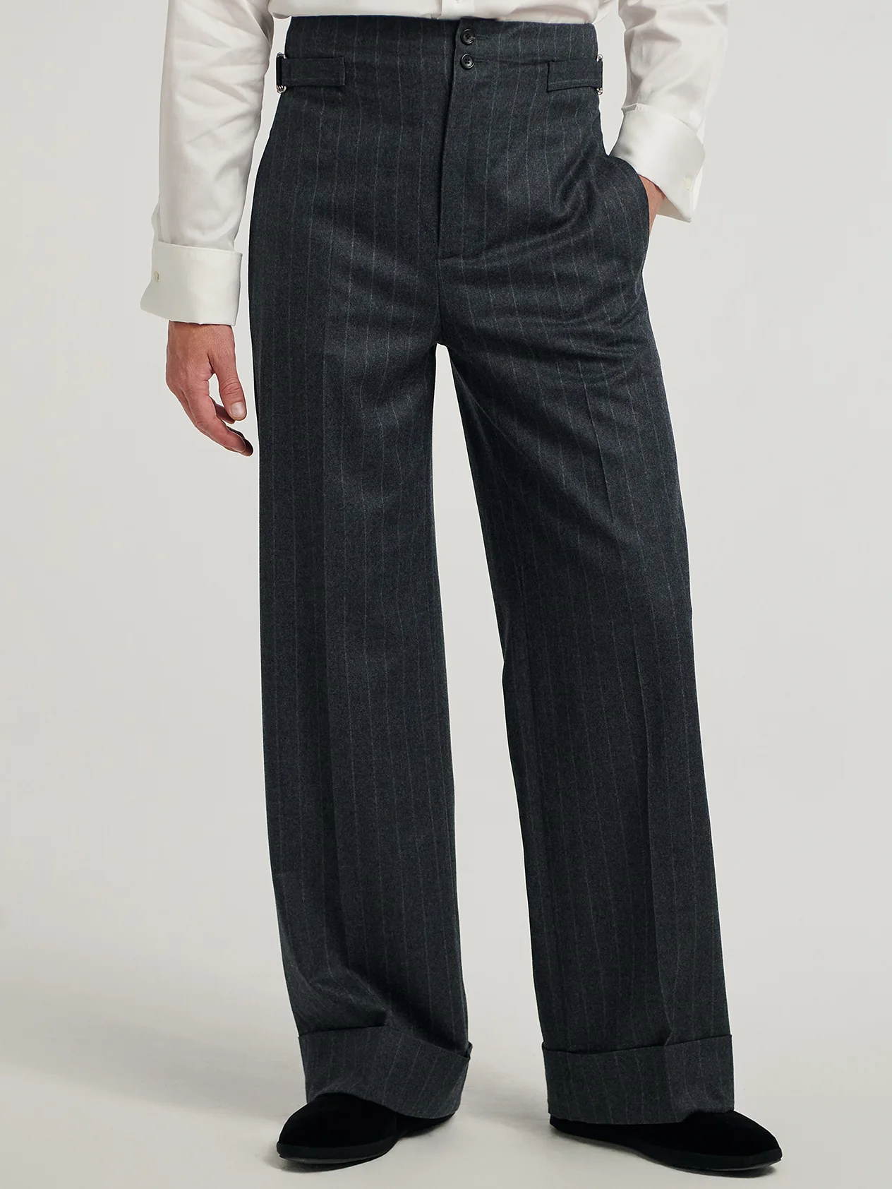 Charcoal Chalk Stripe Sash Trousers - Image 4