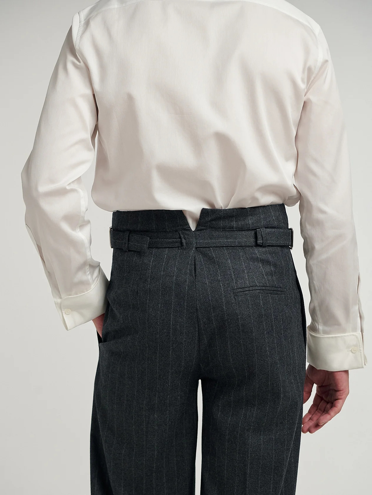 Charcoal Chalk Stripe Sash Trousers - Image 6