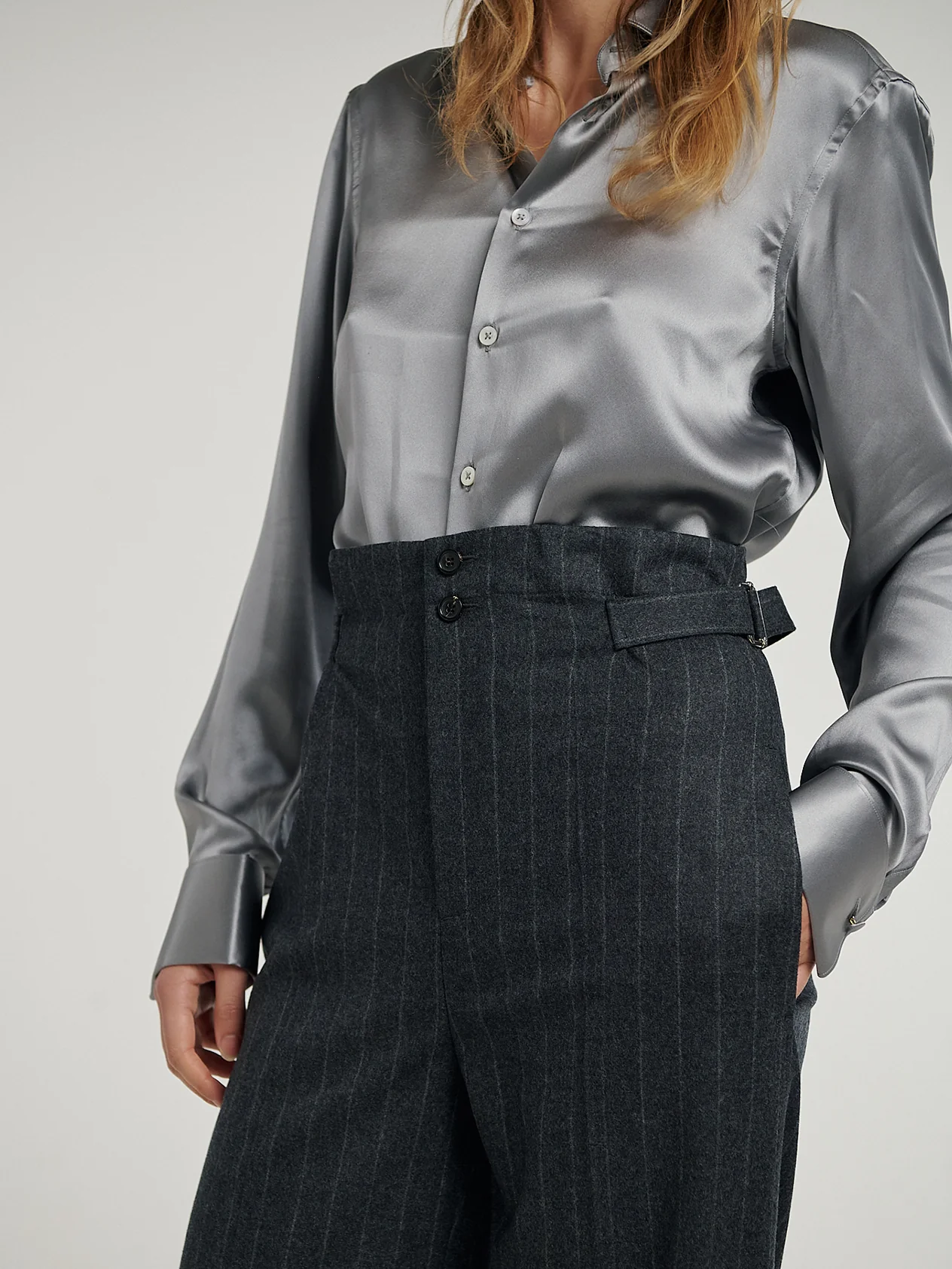 Charcoal Chalk Stripe Sash Trousers - Image 8