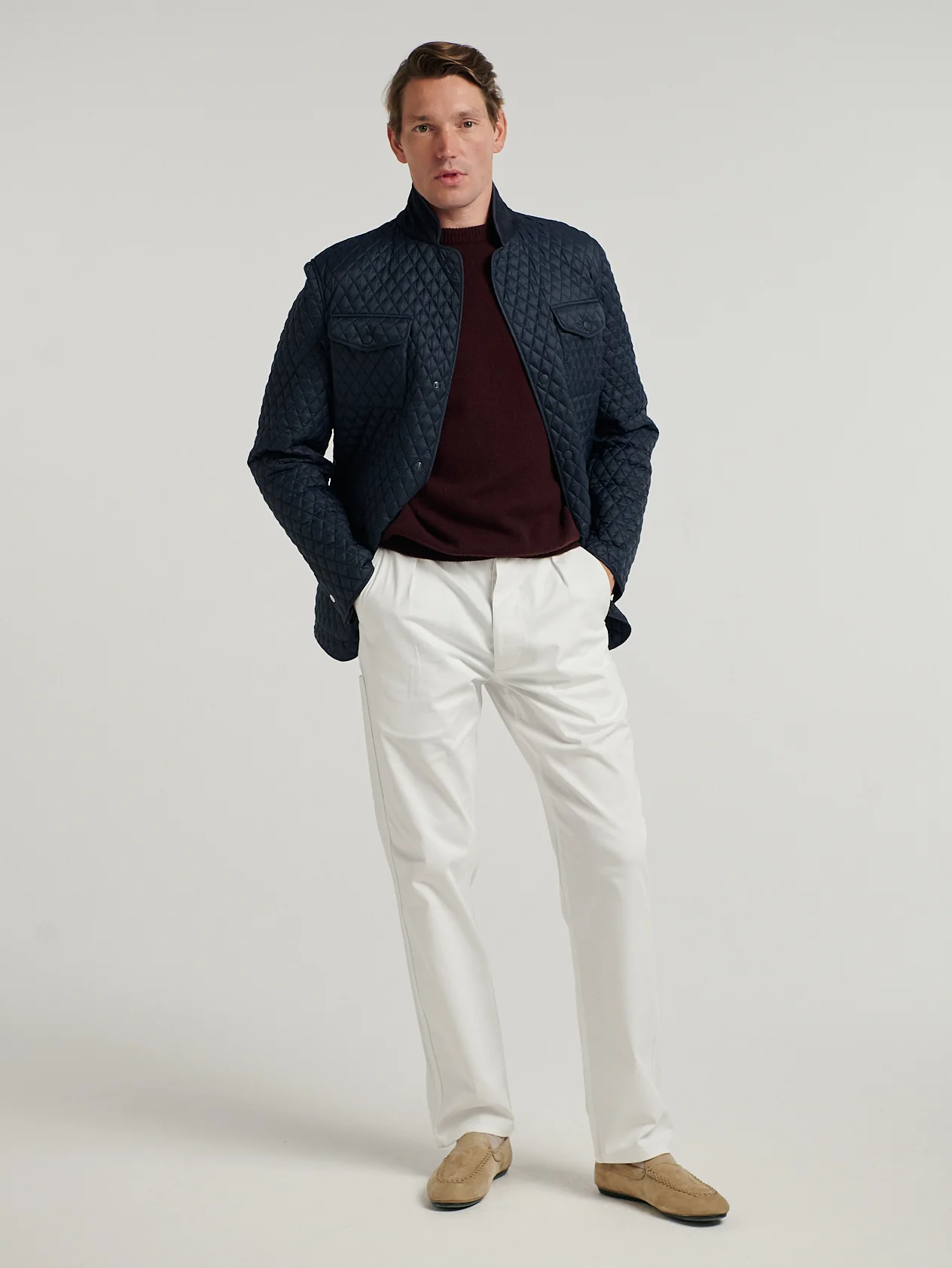 Navy Quilted Norfolk Jacket - Image 3