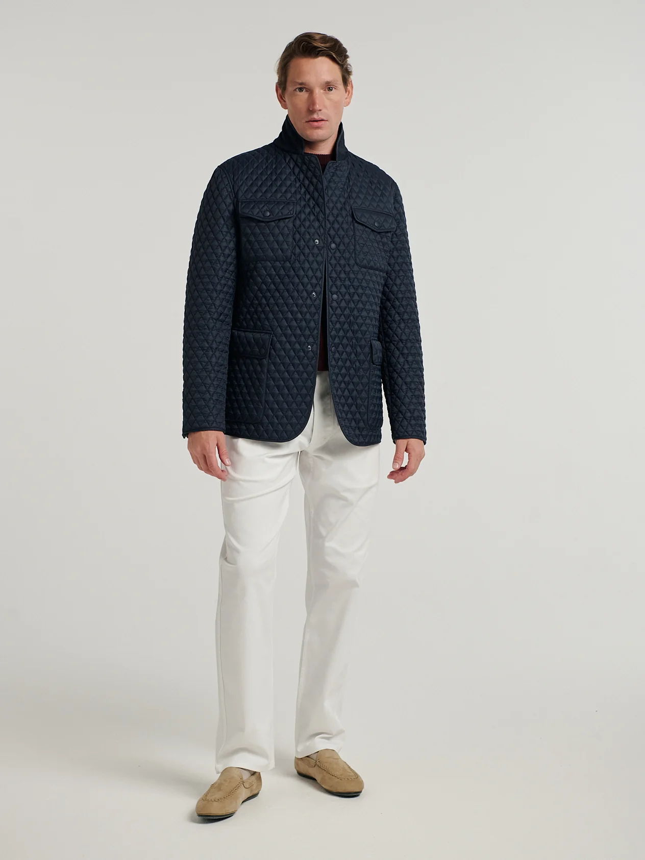 Navy Quilted Norfolk Jacket - Image 4