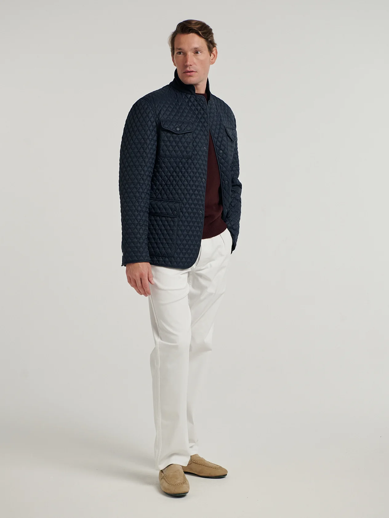 Navy Quilted Norfolk Jacket - Image 5