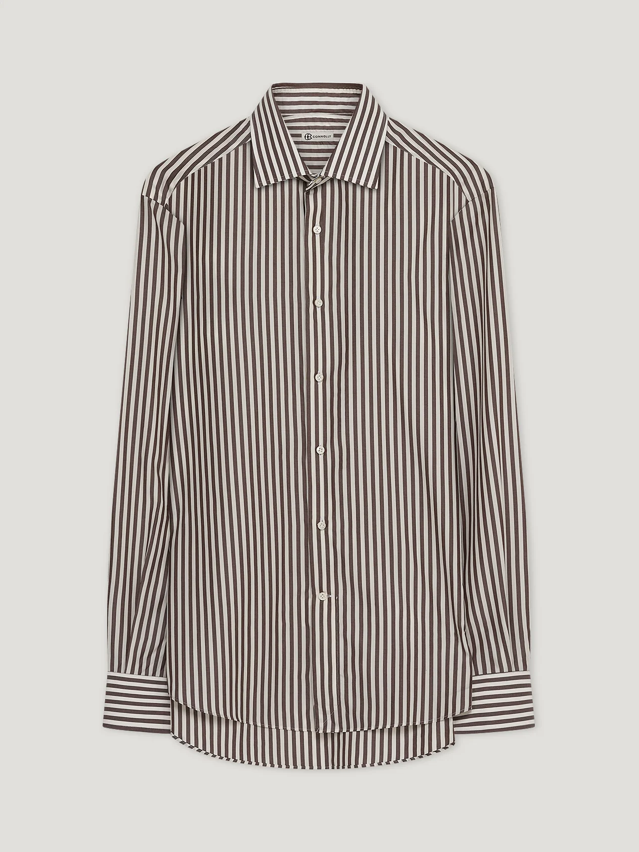 Brown Tencel Stripe Shirt