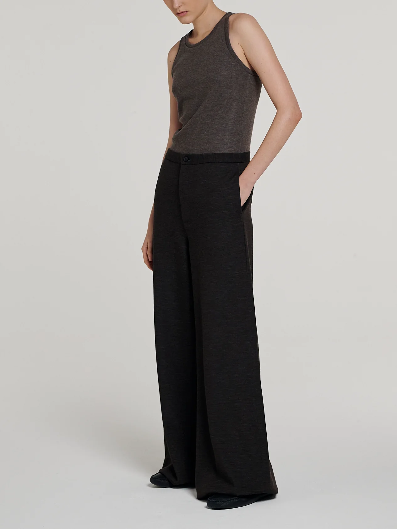 Brown/Grey Wide Leg Jersey Trouser - Image 4